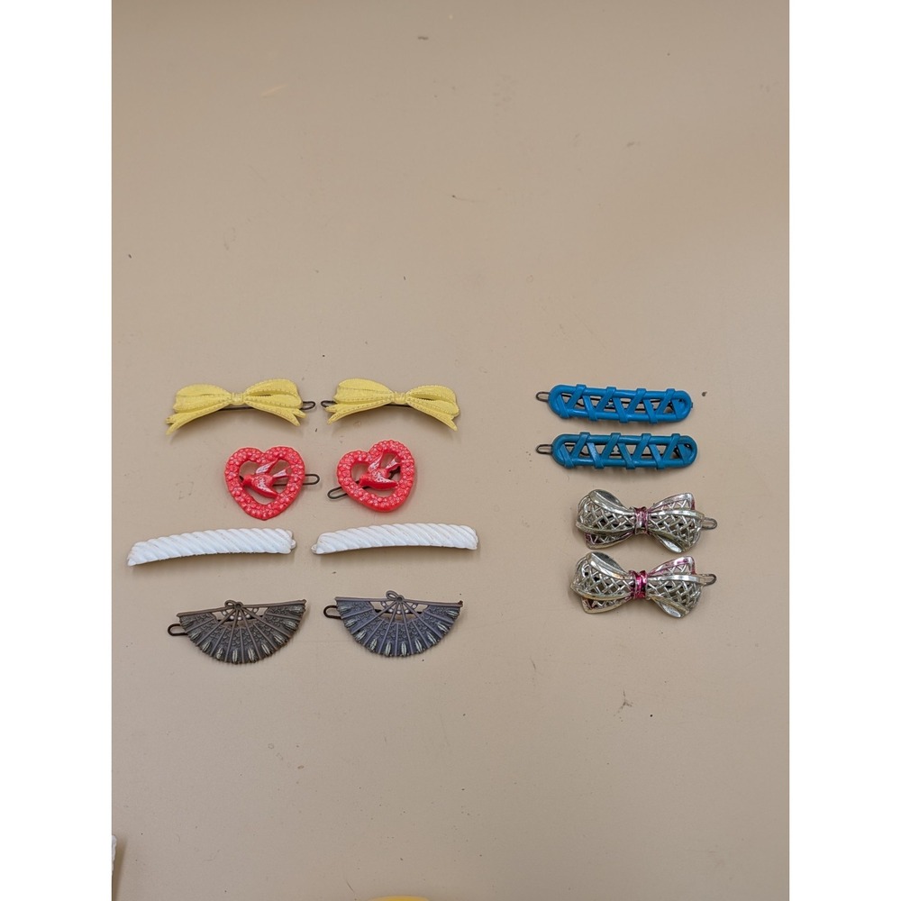 Vintage Plastic Barrettes Hair Clips Lot 6 Pairs (12 Total) Retro Girls Hairstyl